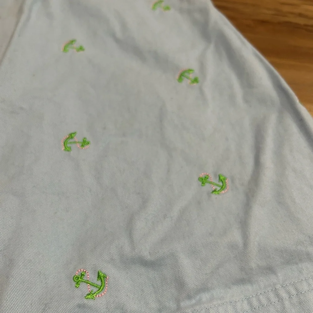 LL Bean 100% Cotton Light Blue Sleeveless Dress with Green Anchor Print Size 4